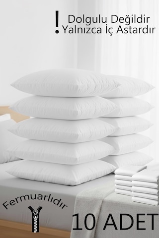 10'lu Beyaz Yastık Iç Astarı, 50x70 Yastık Mitili, Pamuklu Yastık Şiltesi, Fermuarlı Yastık Kılıfı