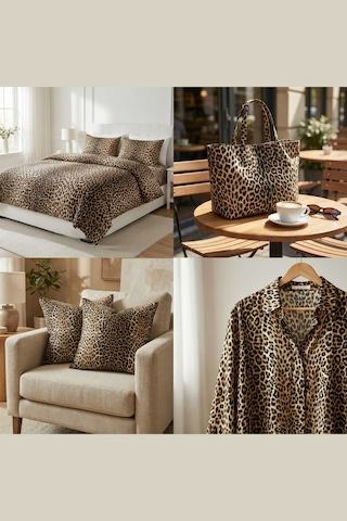 %100 Pamuk Kahve Leopar Poplin Kumaş En: 240 Cm Nevresim, Çarşaf, Yastık Kılıfı, Elbise Ve Çanta Kahverengi