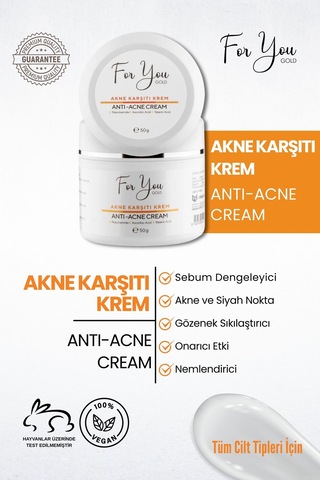 Akne Karşıtı Krem, Akneye Yönelik Ciltler Için Ve Su Bazlı Sebum Dengeleyici Bakım Kremi 50gr