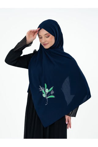 Zaytoon Polyster Lacivert Rengi Şal Filistin Zaytin Dalı Renkli Nakışlı S100040 Mavi