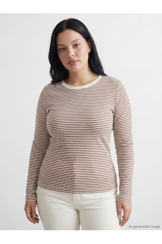 Lcwaıkıkı Basic Bej Bisiklet Yaka Çizgili Kadın Body