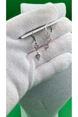 Pembe Kalpli Zirkon Taşlı Kadın Küpe Gümüş