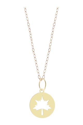 14 Ayar Altın Plakalı Yaprak Motifli Yıl Dönümü Hediyesine Özel Altın Kolye-796 Yaprak