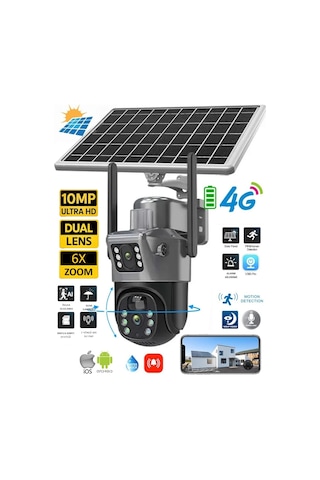Ultimate V380pro S735 Solar Güneş Enerjili Gece Görüş İnsan Takibi 10mp Dual Lens 4g Kamera