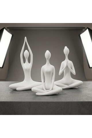 12 Cm 3 Lü Yoga Figürü Biblo Seti Modern Ev Dekoru Tv Ünitesi Ve Raf Aksesuarı Beyaz
