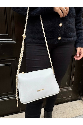 Just Polo Kadın Zincir Askılı Günlük Ve Özel Kullanıma Uygun Şık Tasarımlı Omuz & Çapraz Çanta Shoulder Bag Beyaz