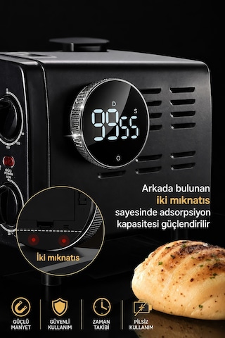 Siyah Büyük Led Göstergeli Dijital Mutfak Manyetik Zamanlayıcı Timer Thr394