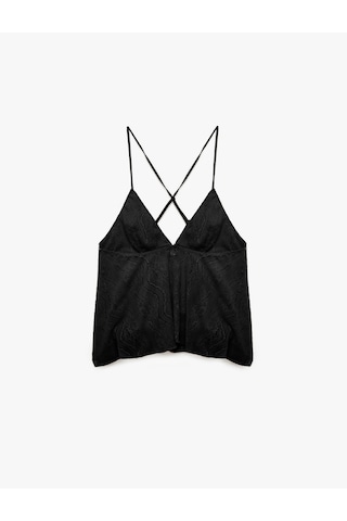 Koton Rahat Kalıp İnce Askılı V Yaka Dantelli Pijama Üstü Siyah 7wlk60009mk