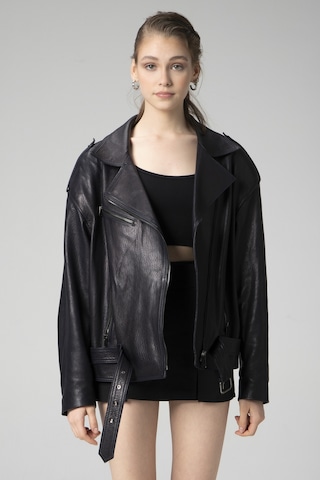 Dericlub Pamela Unisex Jumbo Oversize Biker Hakiki Deri Mont Lacivert Null Lacivert