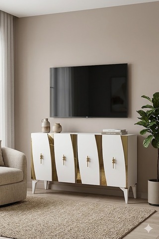 Ka1213bg Elips Konsol Ve Tv Sehpası Beyaz-gold 120cm