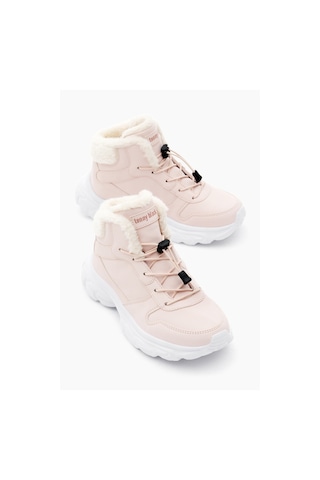 Tonny Black Çocuk Unisex Pudra Faylon Taban İçi Kürklü Lastik Bağcıklı Bot Tbals020 134 Pudra