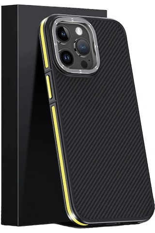 Cosmotex Joko İphone 15 Pro Kılıf Aramid 600d Kevlar Karbon Fiber Magsafe Kapak - Sarı