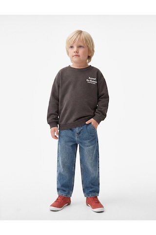 Koton Baskılı Şardonlu Pamuklu Bisiklet Yaka Uzun Kollu Sweatshirt Antrasit 7wmb10125tk