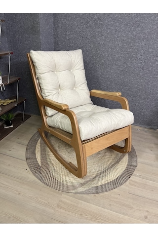 Asedia Kontes Naturel Krem Dolgu Minderli Sallanan Sandalye Dinlenme Koltuğu