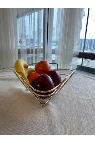 Üçgen Sepet, Meyve Sepeti, Ekmek Sepeti, Modern Tel Sepet Gold