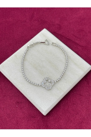 Büyük Taşlı Yaprak Detaylı Silver Bileklik Silver