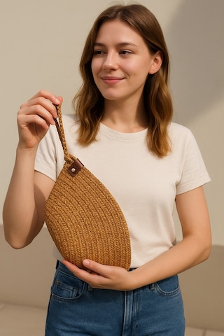 Adelina Bags Kadın Hasır El Askılı Portföy Clutch El Çantası Vizon