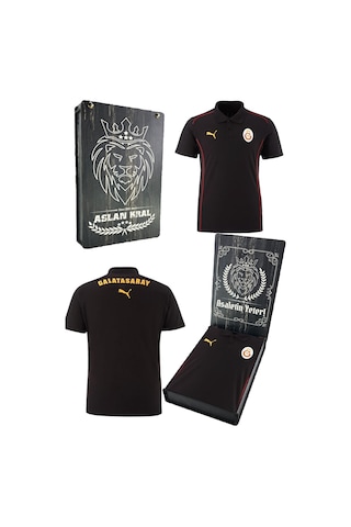 Galatasaray Lisanslı A-takım Lazer Kutulu Polo Yaka Siyah T-shirt SIYAH