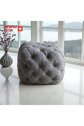 Smarto Relax Swiss Style Puf Zinal Ayaksız Kapitoneli Kare 45x45 Cm Baby Face Dekoratif Kapitoneli Dekoratif Puf Gri