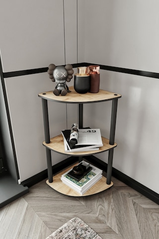 Masivo Köşe Kitaplık Safir Meşe 3 Katlı Meşe