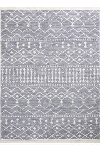 Bohem Serisi Çift Taraflı Dokuma Pamuklu Kilim Gri - Beyaz