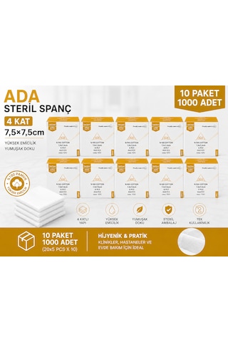 Ada Steril Spanç 4 Kat 7,5 x 7,5cm 100'Lü 10 Paket