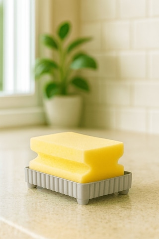 4 Parça Mutfak & Banyo Beyaz Temizlik Seti Sıvı Sabunluk, Fırça, Havluluk & Süngerlik Beyaz