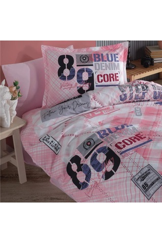 Clasy Ranforce Nevresim Takımı Tek Kişilik Denim V1 Pembe