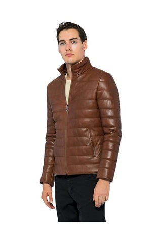 Basics&more Erkek Şişme Hakiki Deri Ceket - 8488 001