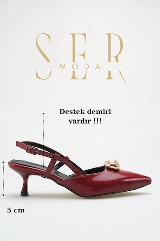 Sermoda Topuklu Kadın Ayakkabı - 5 Cm İnce Topuklu Sivri Burun Kadın Stiletto Ayakkabı Bordo Rugan