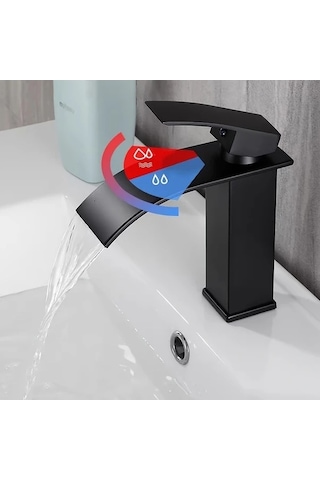 Fastbuy Dashanshop 1 Adet Fırçalanmış Siyah Şelale Bataryası, Sıcak Soğuk Su Rv Lavabo İçin, Siyah Siyah