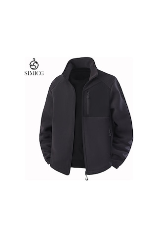 Erkekler İçin Yeni Dik Yakalı Kalınlaştırılmış Dış Mekan Sıcak Polar Ceket Gri