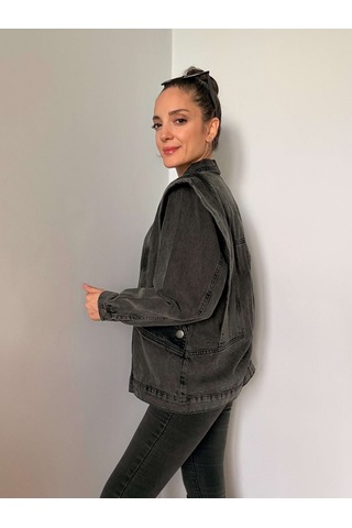 Antrasit Omuz Detaylı Tasarım Denim Ceket Antrasit