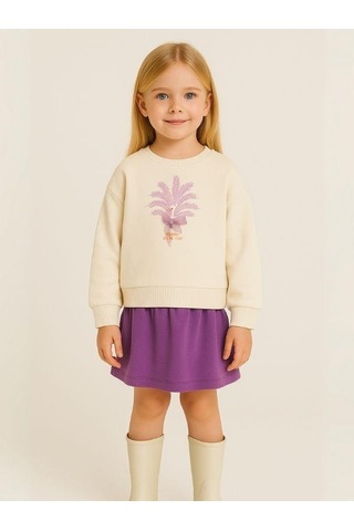 Zekids Kız Bebek Tavus Kuşu Desenli Sweatshirt-16139 Krem