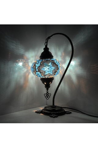 Dekoratif Mozaik Fener Lamba El Yapımı Gece Lambası Otantik Abajur Mavi