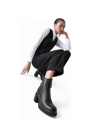 Luvi Shoes Stena Siyah Cilt Hakiki Deri Fermuar Detaylı Kadın Kalın Topuklu Bot