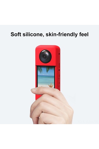 Jeehugo Insta360 X3 Panoramik Kamera İçin Silikon Koruyucu Kılıf + Lens Kapağı Kırmızı