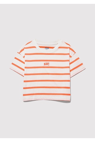 Mavi - Mavi Logo Baskılı Turuncu Çizgili Crop Tişört 7610182-89310 Turuncu