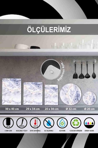 Dekoratif Cam Kesme Tahtası 30Cm X 40Cm Okyanus