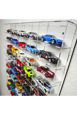 Şeffaf Pleksi 50 Araçlık Hobi Araba Rafı