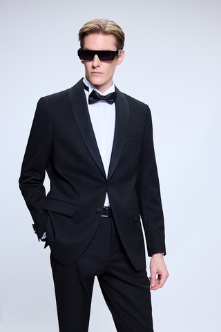 Hatemoğlu Siyah Slim Fit Çıkma Şal Yaka Klasik Damatlık 1996528 Siyah