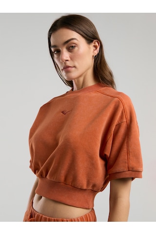 Everlast Bronx 1910 Oversize Turuncu Crop Kadın Kısa Kollu Sweatshirt Kiremit