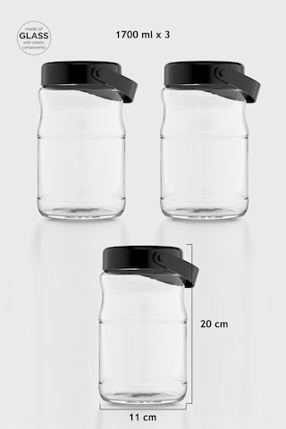 Renga Macro 1700 Ml Siyah Kapaklı 3'lü Cam Kavanoz Seti 131074 Siyah