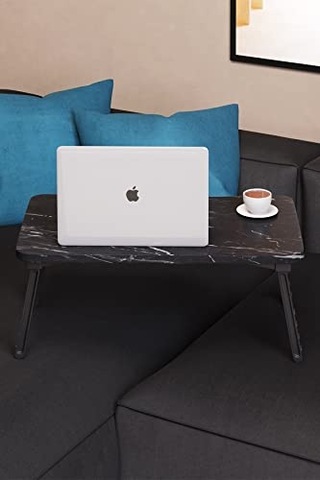 Renkli Laptop Sehpası Katlanabilir Yatak Koltuk Üstü Kahvaltı Bilgisayar Sehpası Siyah Mermer