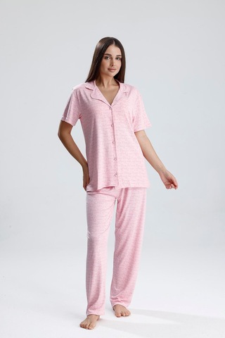 Kompedan Kadın Önden Düğmeli Pijama Takım Pembe Paris Pmb Paris
