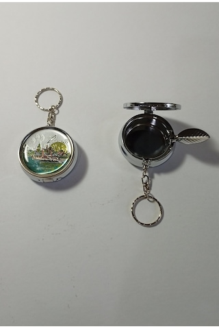 Mini Cep Küllüğü Anahtarlıklı - Taşınabilir Cep Küllüğü 5cm - İstanbul Desenli Kapaklı Metal Mini Kül Tabağı