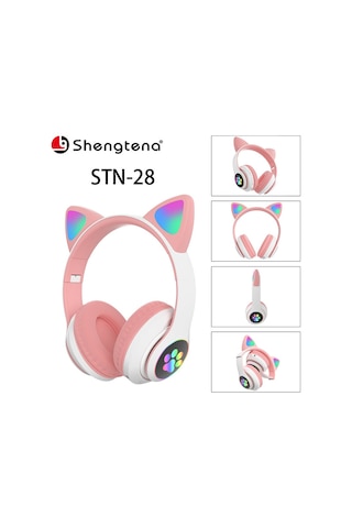 Stn28 Yeni Kedi Kulaklı Bluetooth Kulaklık Başa Takılan Sevimli Trend Kablosuz Spor Kulaklığı Uzun Pil Ömrü Stn28 Yeşil