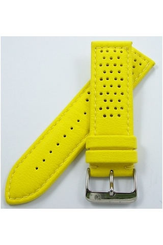 Bizon Sarı Deri Saat Kordonu 24Mm Delikli Spor Saat Kayışı Dikişl