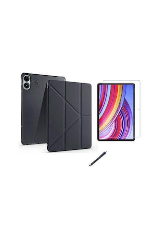 Xiaomi Poco Pad 12.1 İnç Uyumlu Tri Fold Kalemlikli Tablet Kılıfı Ekran Koruyucu Kalem Seti