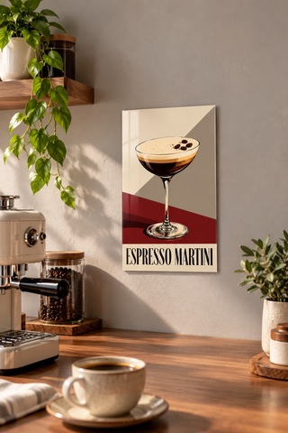 Gökçeoğlu Cam Tablo Temperli Cam - Espresso Martini Retro Kahve Ve Kokteyl Temalı - Cam Tablo